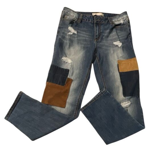 EST. 1946 Denim Distressed Contemporary Patchwork Jeans - Picture 1 of 8